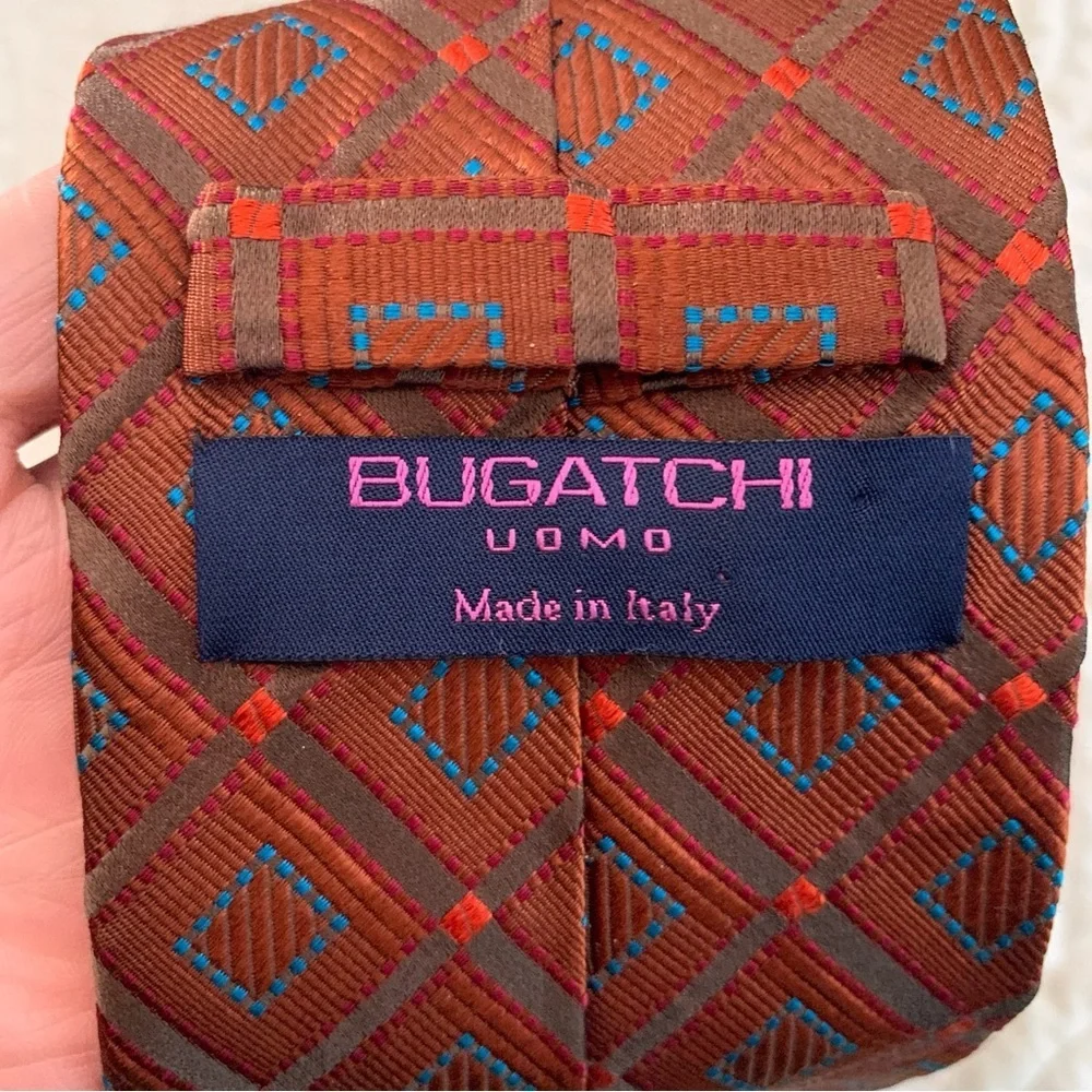 Bugatchi Patterned Brown and Blue Silk Tie